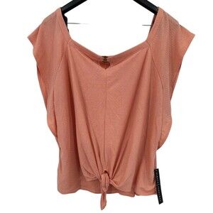 Almost Famous 3X Top Crop Off Shoulder Tie Ribbed Spring Summer Coral NEW